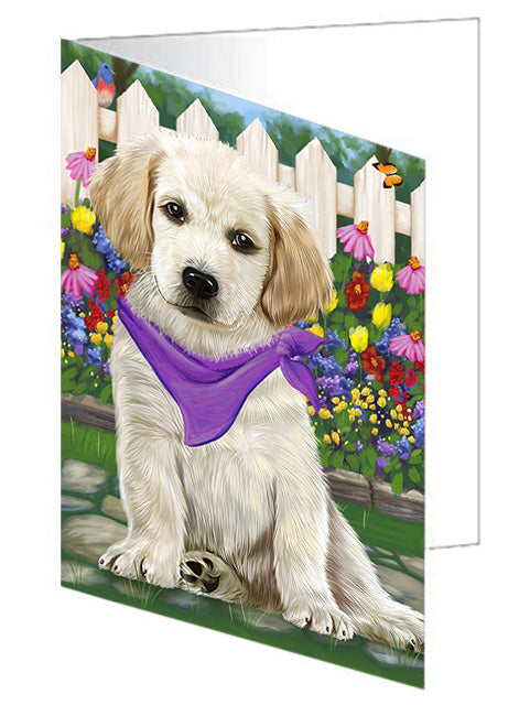 Spring Floral Labrador Retriever Dog Handmade Artwork Assorted Pets Greeting Cards and Note Cards with Envelopes for All Occasions and Holiday Seasons GCD53738