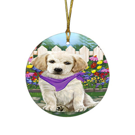 Spring Floral Labrador Retriever Dog Round Flat Christmas Ornament RFPOR49894