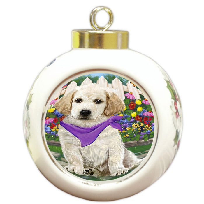 Spring Floral Labrador Retriever Dog Round Ball Christmas Ornament RBPOR49903