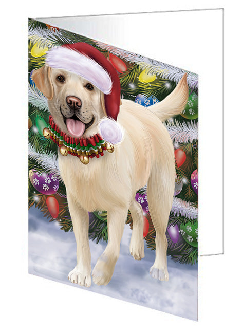 Trotting in the Snow Labrador Retriever Dog Handmade Artwork Assorted Pets Greeting Cards and Note Cards with Envelopes for All Occasions and Holiday Seasons GCD68168