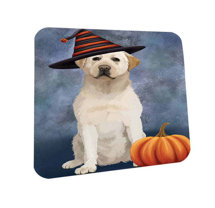 Happy Halloween Labrador Retriever Dog Wearing Witch Hat with Pumpkin Coasters Set of 4 CST54918