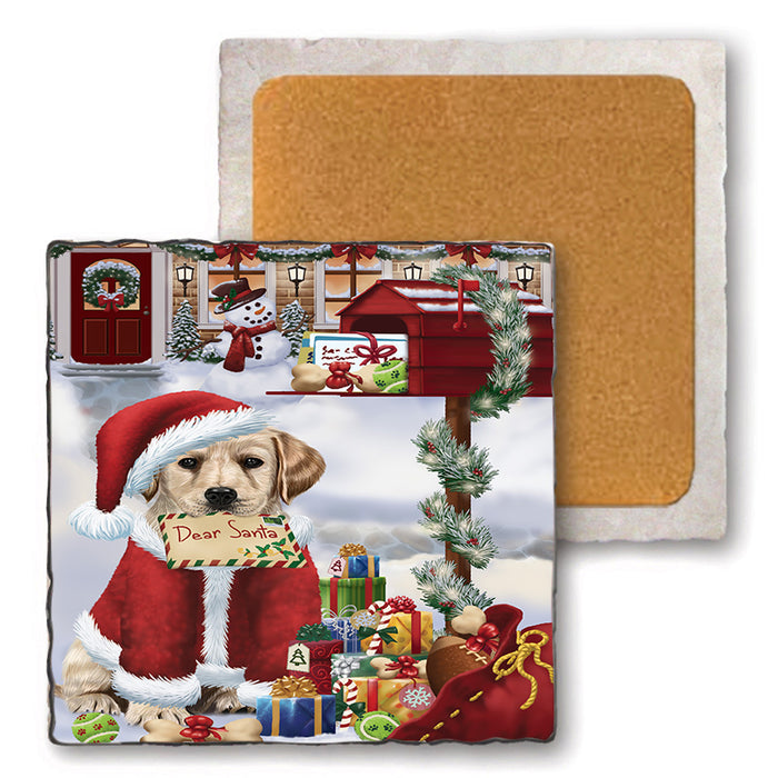 Labrador Retriever Dog Dear Santa Letter Christmas Holiday Mailbox Set of 4 Natural Stone Marble Tile Coasters MCST48906
