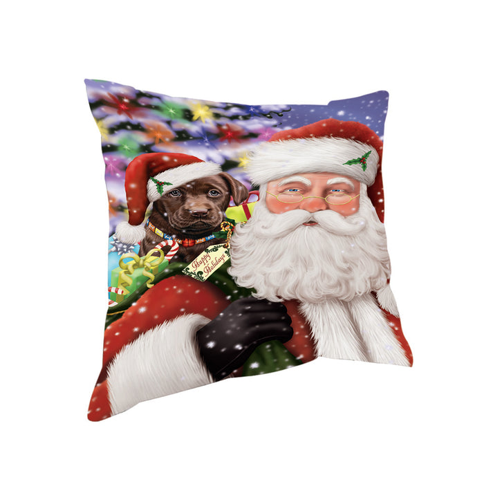Santa Carrying Labrador Retriever Dog and Christmas Presents Pillow PIL72604