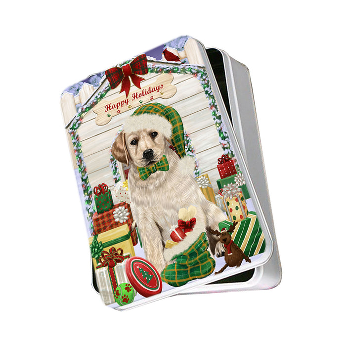 Happy Holidays Christmas Labrador Retriever Dog House with Presents Photo Storage Tin PITN51436