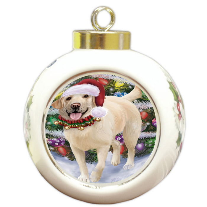 Trotting in the Snow Labrador Retriever Dog Round Ball Christmas Ornament RBPOR54713