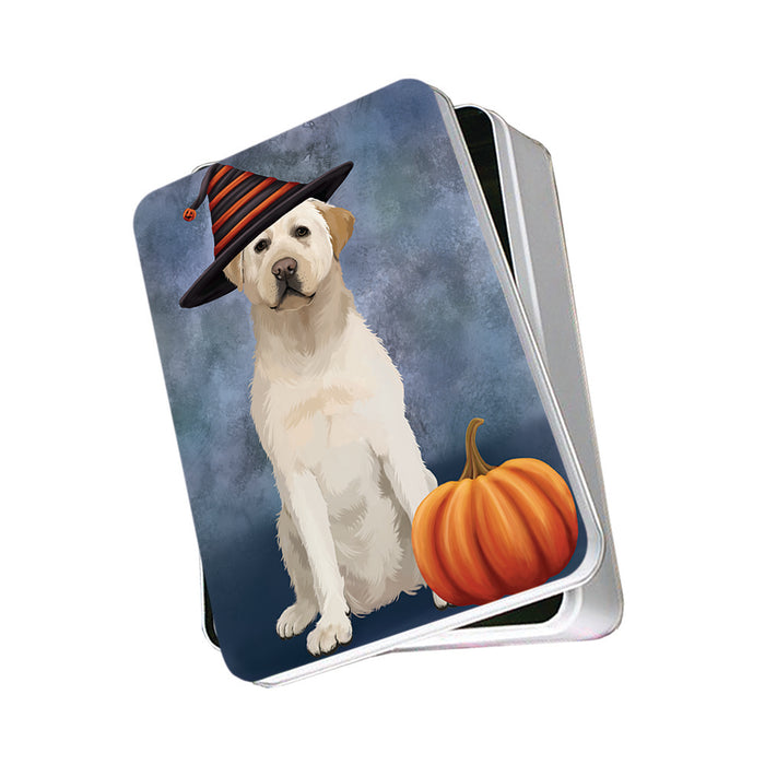 Happy Halloween Labrador Retriever Dog Wearing Witch Hat with Pumpkin Photo Storage Tin PITN54903