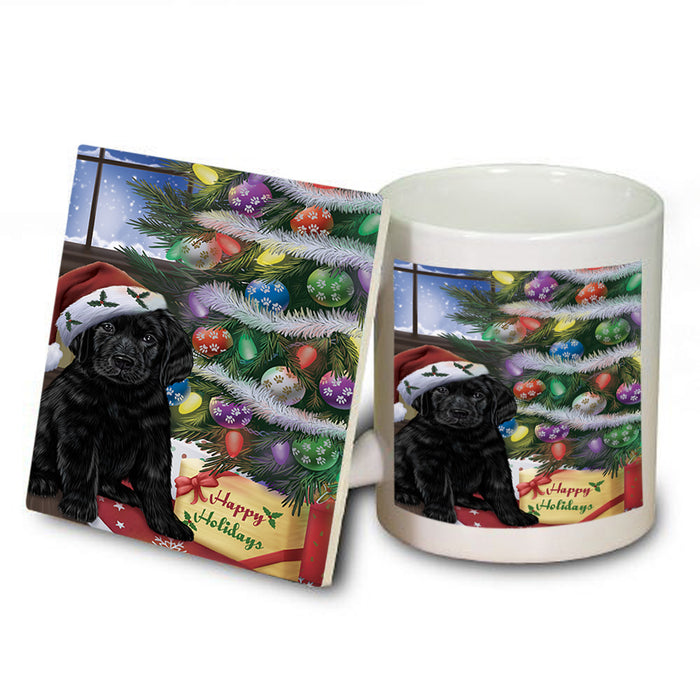 Christmas Happy Holidays Labrador Retriever Dog with Tree and Presents Mug and Coaster Set MUC53829