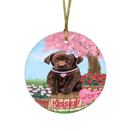 Rosie 25 Cent Kisses Labrador Retriever Dog Round Flat Christmas Ornament RFPOR56313