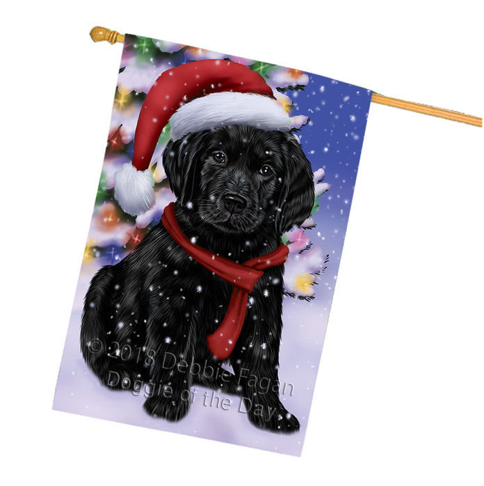 Winterland Wonderland Labrador Retriever Dog In Christmas Holiday Scenic Background  House Flag FLG53596