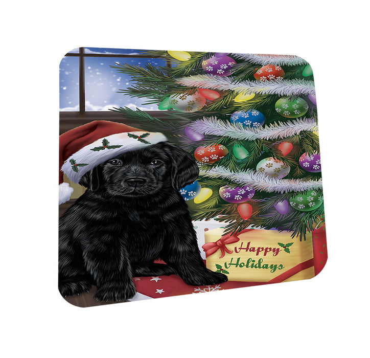 Christmas Happy Holidays Labrador Retriever Dog with Tree and Presents Coasters Set of 4 CST53795