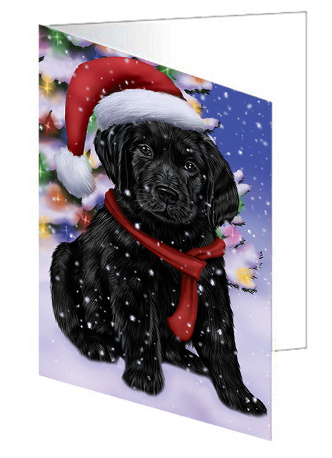 Winterland Wonderland Labrador Retriever Dog In Christmas Holiday Scenic Background  Handmade Artwork Assorted Pets Greeting Cards and Note Cards with Envelopes for All Occasions and Holiday Seasons GCD64223