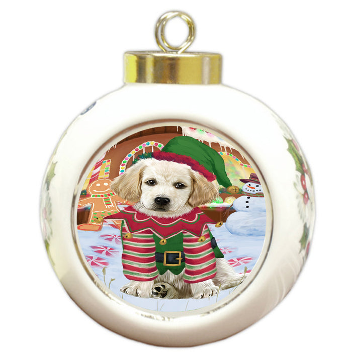 Christmas Gingerbread House Candyfest Labrador Retriever Dog Round Ball Christmas Ornament RBPOR56730