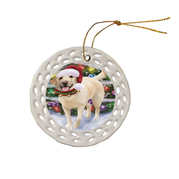 Trotting in the Snow Labrador Retriever Dog Ceramic Doily Ornament DPOR54713