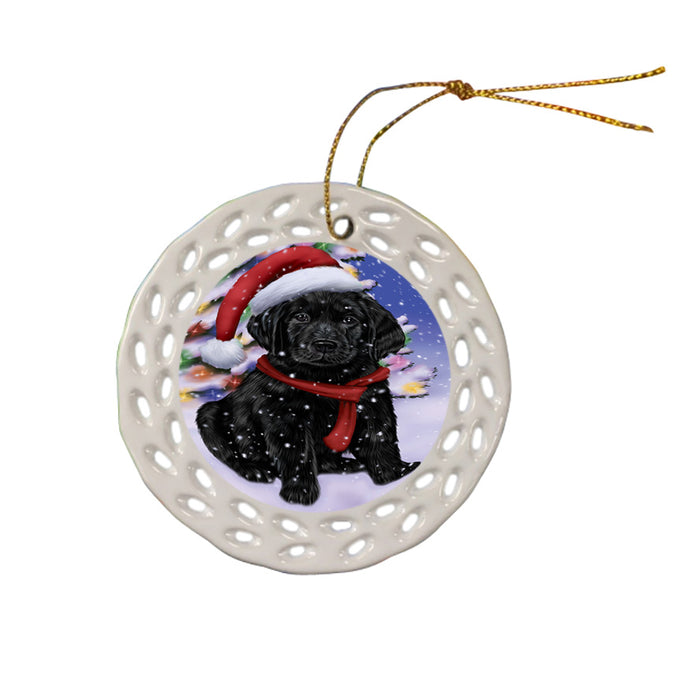 Winterland Wonderland Labrador Retriever Dog In Christmas Holiday Scenic Background  Ceramic Doily Ornament DPOR53398
