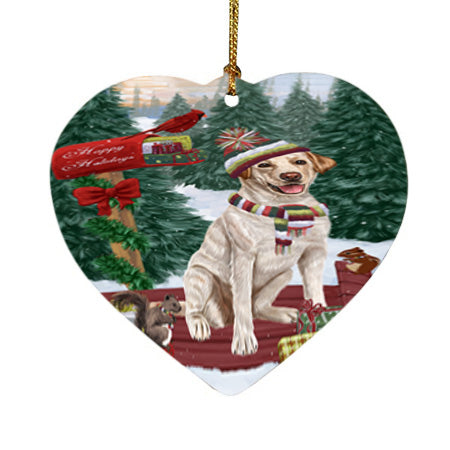 Merry Christmas Woodland Sled Labrador Retriever Dog Heart Christmas Ornament HPOR55315