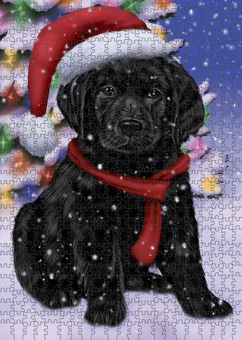 Winterland Wonderland Labrador Retriever Dog In Christmas Holiday Scenic Background Puzzle with Photo Tin PUZL80748