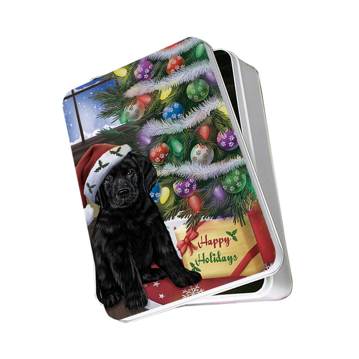 Christmas Happy Holidays Labrador Retriever Dog with Tree and Presents Photo Storage Tin PITN53780