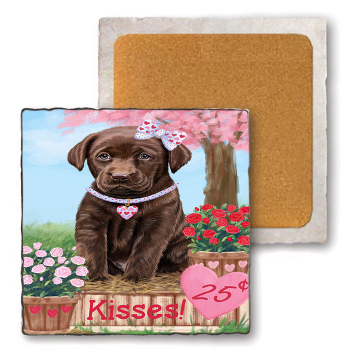 Rosie 25 Cent Kisses Labrador Retriever Dog Set of 4 Natural Stone Marble Tile Coasters MCST50957
