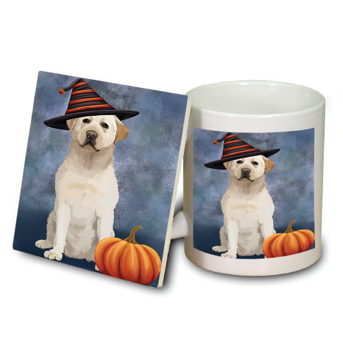 Happy Halloween Labrador Retriever Dog Wearing Witch Hat with Pumpkin Mug and Coaster Set MUC54952