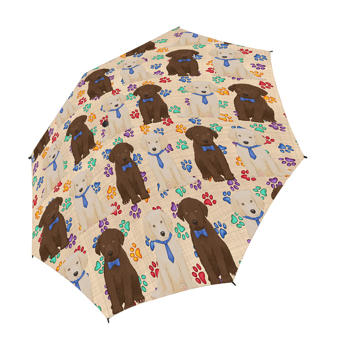 Rainbow Paw Print Labrador Dogs Blue Semi-Automatic Foldable Umbrella