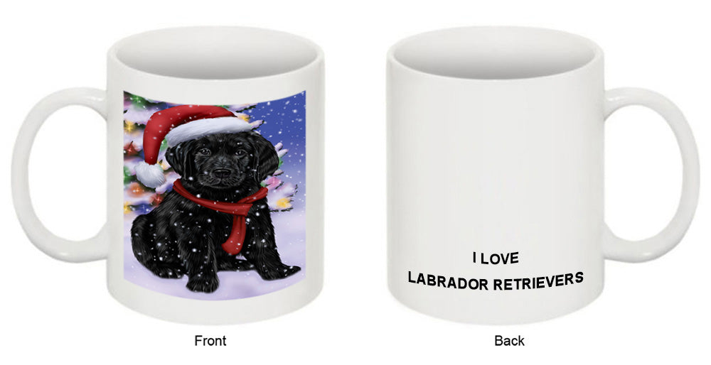 Winterland Wonderland Labrador Retriever Dog In Christmas Holiday Scenic Background  Coffee Mug MUG48796