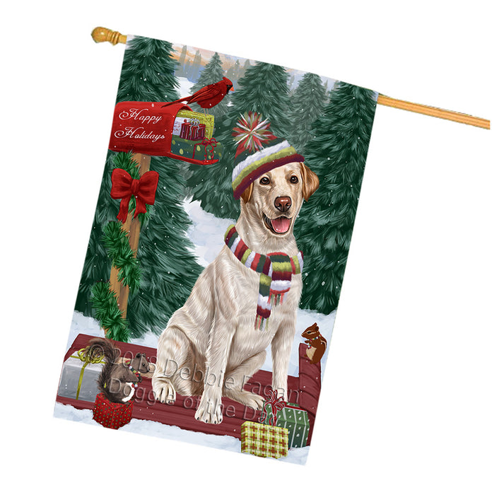Merry Christmas Woodland Sled Labrador Retriever Dog House Flag FLG55388