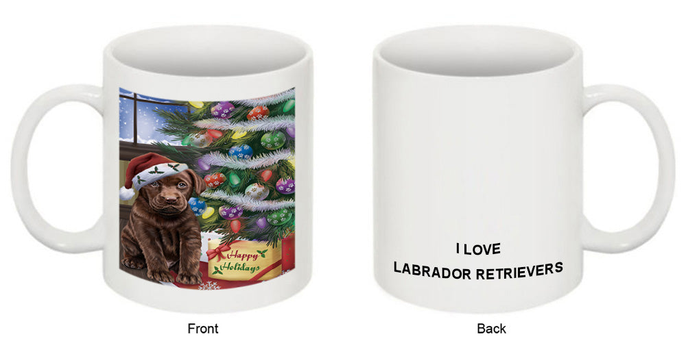 Christmas Happy Holidays Labrador Retriever Dog with Tree and Presents Coffee Mug MUG49236