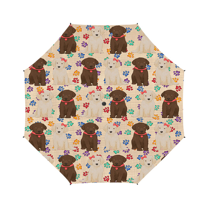Rainbow Paw Print Labrador Dogs Red Semi-Automatic Foldable Umbrella