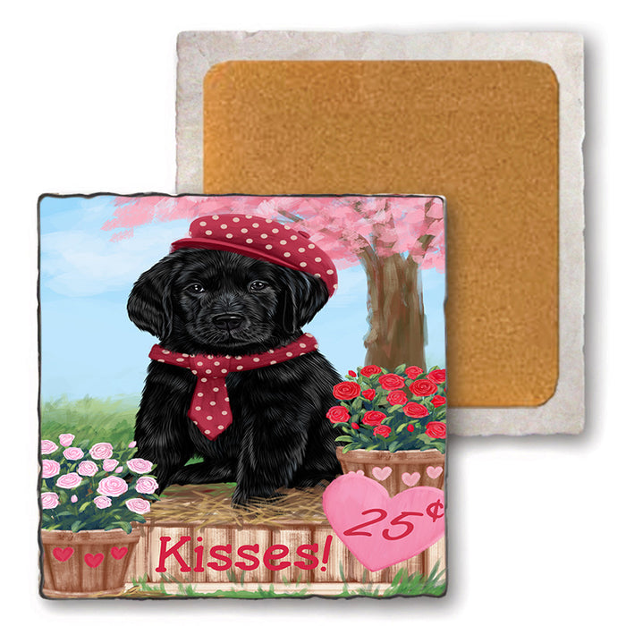 Rosie 25 Cent Kisses Labrador Retriever Dog Set of 4 Natural Stone Marble Tile Coasters MCST50958