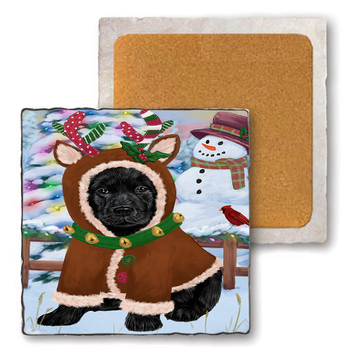 Christmas Gingerbread House Candyfest Labrador Retriever Dog Set of 4 Natural Stone Marble Tile Coasters MCST51375