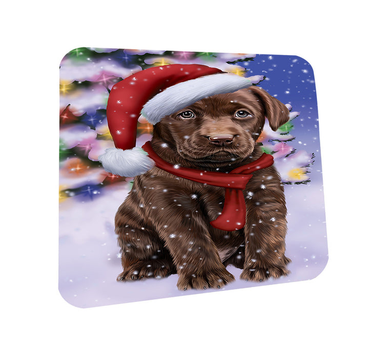 Winterland Wonderland Labrador Retriever Dog In Christmas Holiday Scenic Background  Coasters Set of 4 CST53357