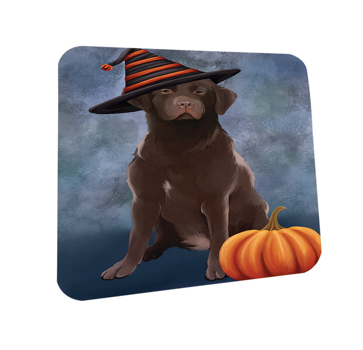 Happy Halloween Labrador Retriever Dog Wearing Witch Hat with Pumpkin Coasters Set of 4 CST54919