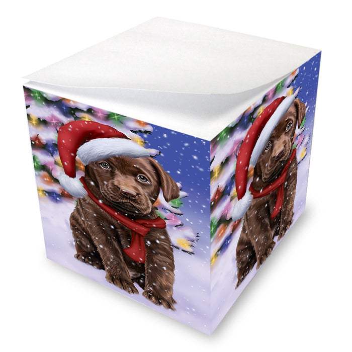Winterland Wonderland Labrador Retriever Dog In Christmas Holiday Scenic Background Note Cube NOC53399