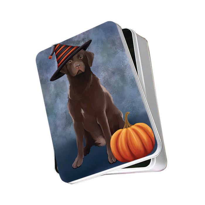 Happy Halloween Labrador Retriever Dog Wearing Witch Hat with Pumpkin Photo Storage Tin PITN54904