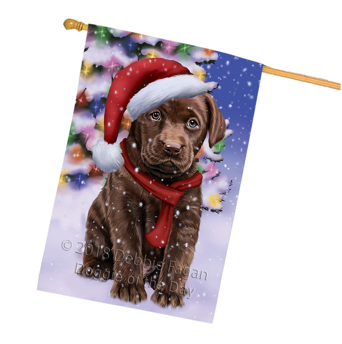 Winterland Wonderland Labrador Retriever Dog In Christmas Holiday Scenic Background  House Flag FLG53597