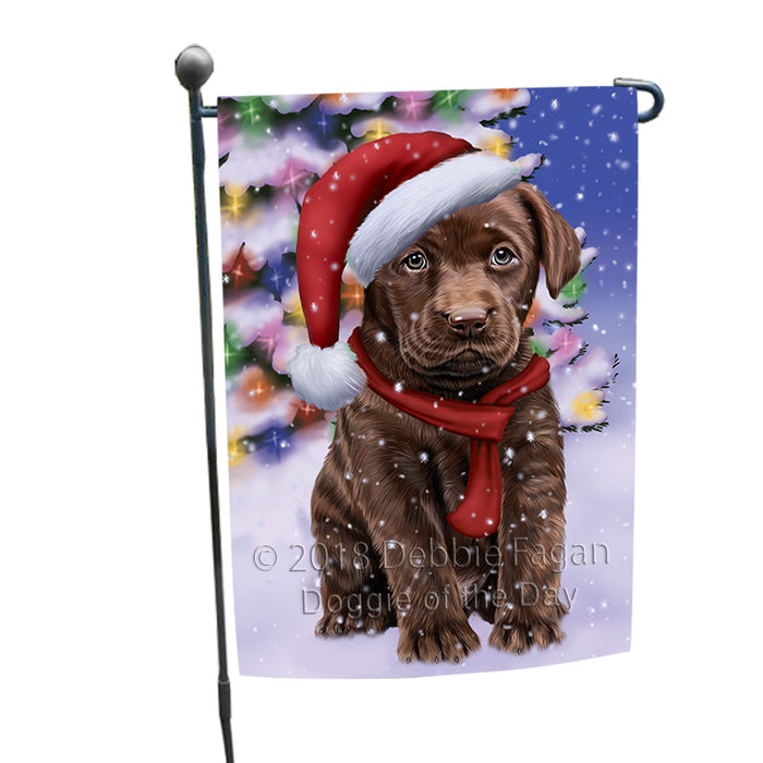 Winterland Wonderland Labrador Retriever Dog In Christmas Holiday Scenic Background  Garden Flag GFLG53461