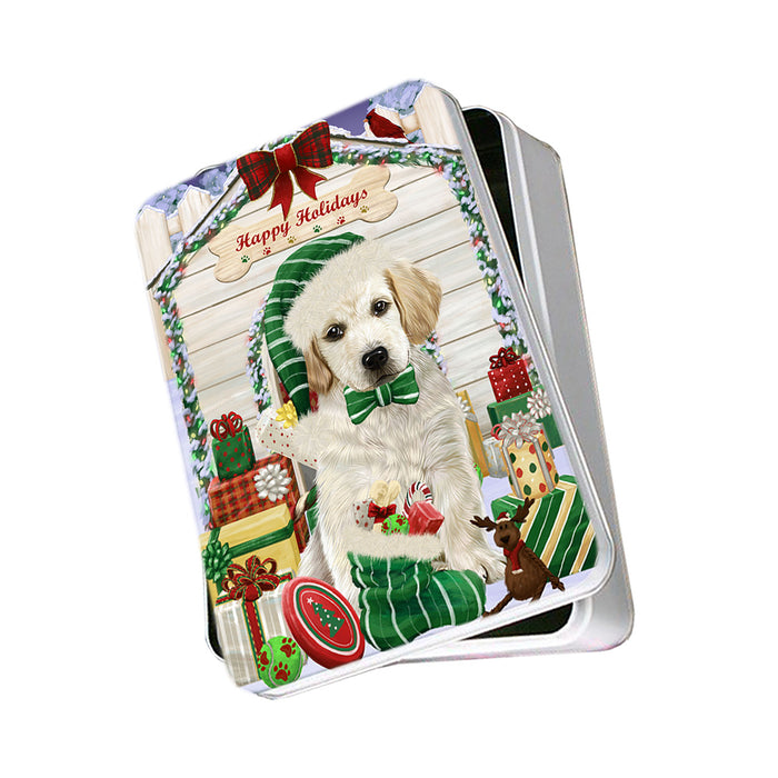 Happy Holidays Christmas Labrador Retriever Dog House with Presents Photo Storage Tin PITN51437