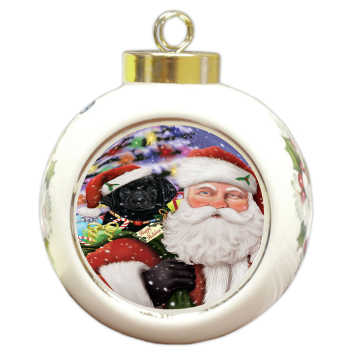 Santa Carrying Labrador Retriever Dog and Christmas Presents Round Ball Christmas Ornament RBPOR53996
