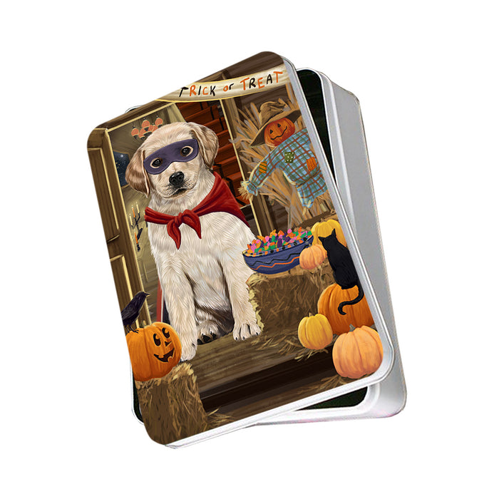 Enter at Own Risk Trick or Treat Halloween Labrador Retriever Dog Photo Storage Tin PITN53175