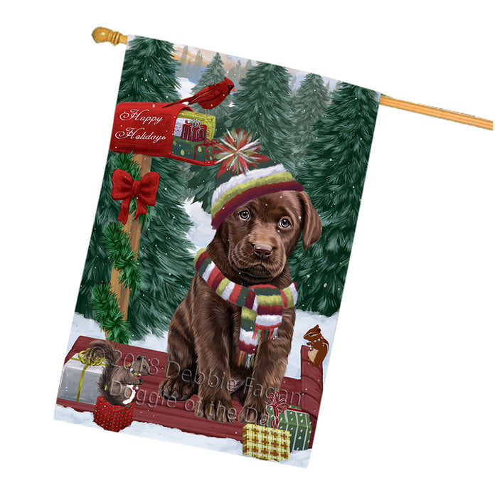 Merry Christmas Woodland Sled Labrador Retriever Dog House Flag FLG55389