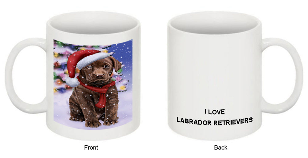 Winterland Wonderland Labrador Retriever Dog In Christmas Holiday Scenic Background  Coffee Mug MUG48797