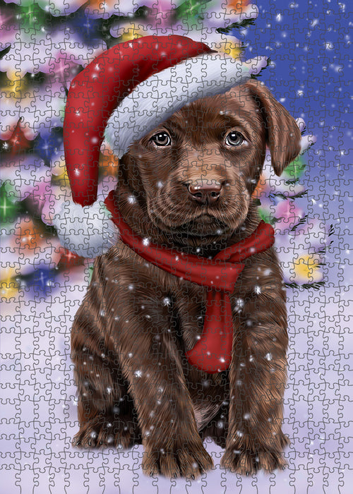 Winterland Wonderland Labrador Retriever Dog In Christmas Holiday Scenic Background Puzzle with Photo Tin PUZL80752