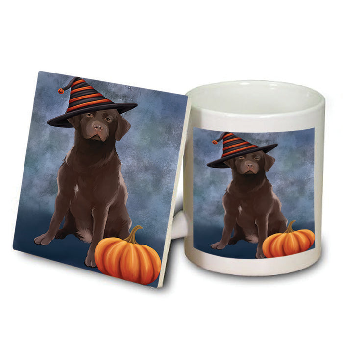 Happy Halloween Labrador Retriever Dog Wearing Witch Hat with Pumpkin Mug and Coaster Set MUC54953