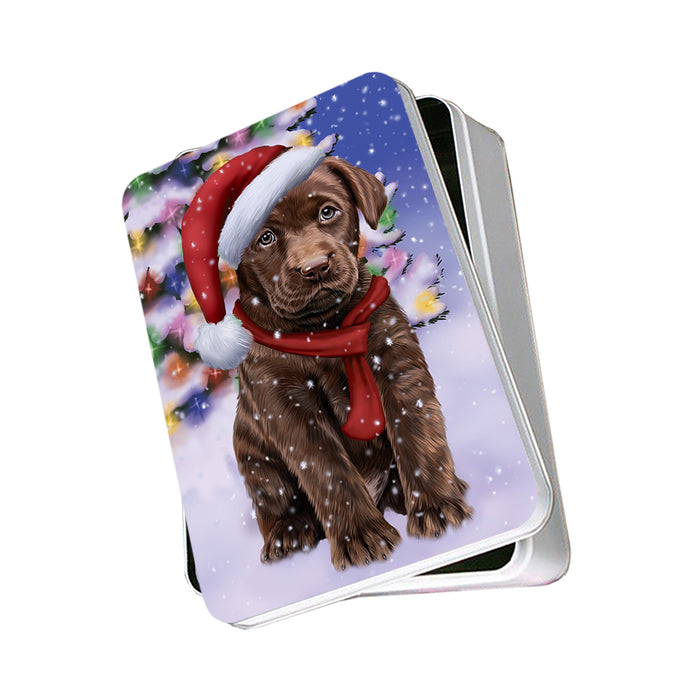Winterland Wonderland Labrador Retriever Dog In Christmas Holiday Scenic Background Photo Storage Tin PITN53399