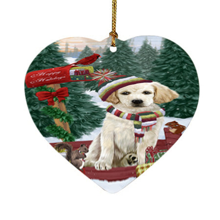 Merry Christmas Woodland Sled Labrador Retriever Dog Heart Christmas Ornament HPOR55317