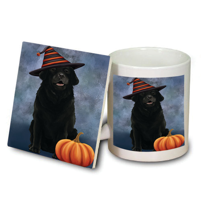 Happy Halloween Labrador Retriever Dog Wearing Witch Hat with Pumpkin Mug and Coaster Set MUC54954