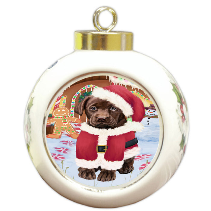 Christmas Gingerbread House Candyfest Labrador Retriever Dog Round Ball Christmas Ornament RBPOR56732
