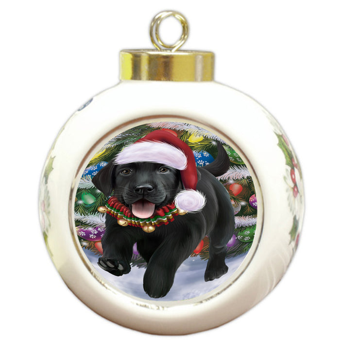 Trotting in the Snow Labrador Retriever Dog Round Ball Christmas Ornament RBPOR54715