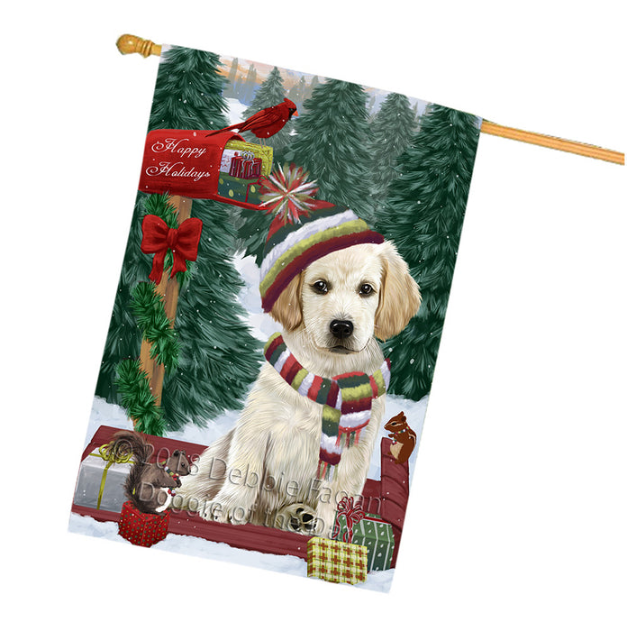 Merry Christmas Woodland Sled Labrador Retriever Dog House Flag FLG55390