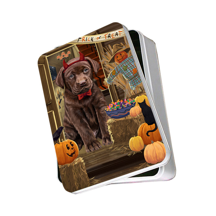 Enter at Own Risk Trick or Treat Halloween Labrador Retriever Dog Photo Storage Tin PITN53177